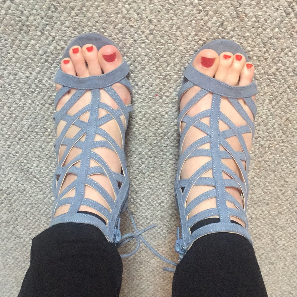 Blue strappy heels